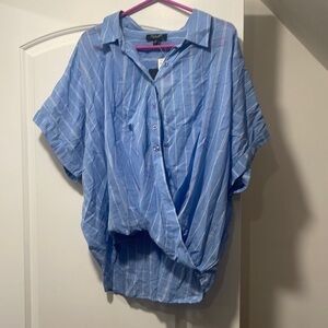 Blue stripped high low flow shirt